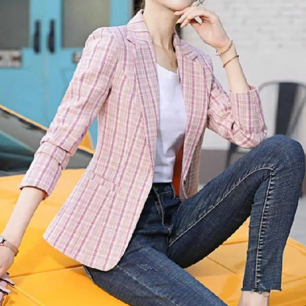 Blazer feminino casual de um botão para escritório, corte moderno