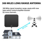 Antena HDTV digital interior com amplificador de sinal 300 milhas UHF VHF