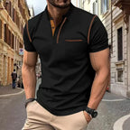 Polo masculino casual e versátil, corte regular, blend de algodão, manga curta