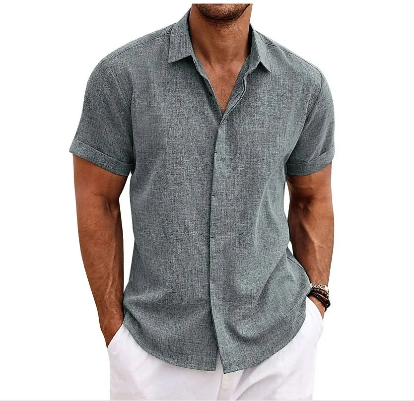 Camisa de linho masculina manga curta regular fit
