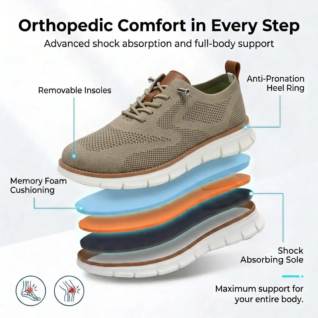 Sapato ortopédico masculino knit derby antiderrapante com suporte de arco