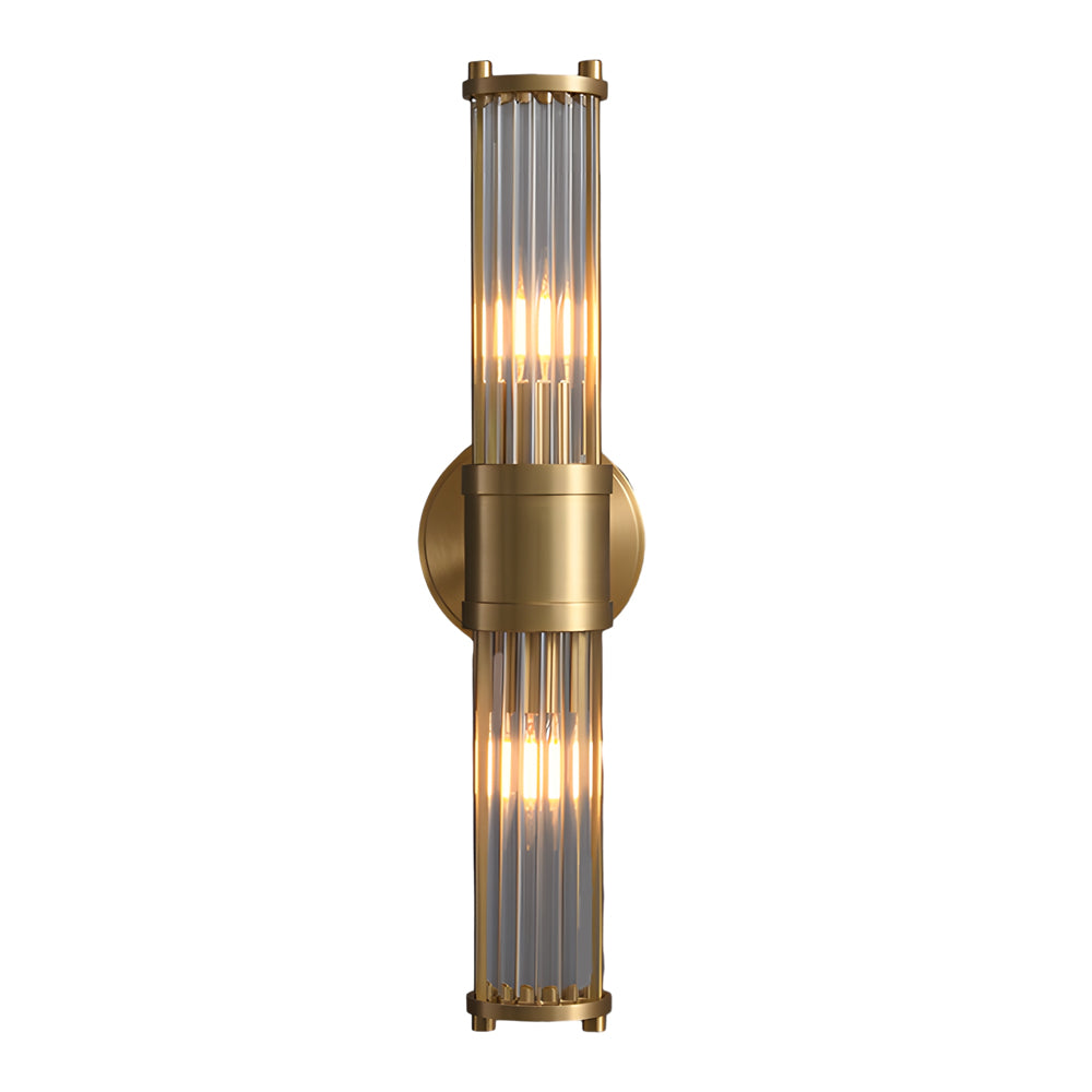 Candeeiro de parede moderno com vidro cilíndrico canelado em acabamento cromado e dourado, 1 ou 2 luzes