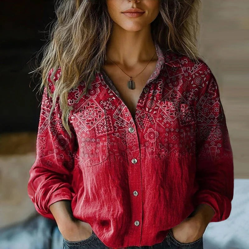 Blusa feminina estampada manga longa corte amplo