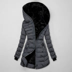 Casaco longo acolchoado de inverno com capuz para mulher