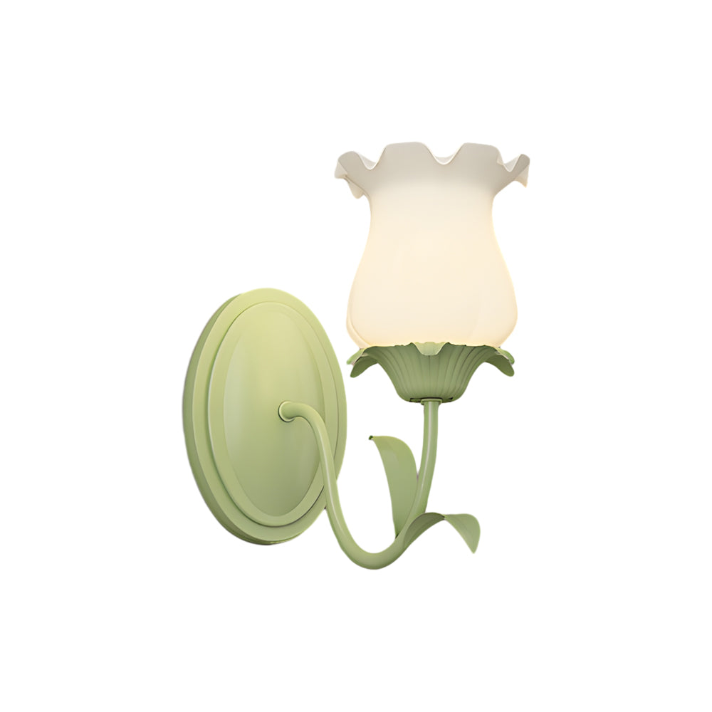 Candeeiro de parede em vidro design floral verde com 3 níveis de luz, moderno e elegante