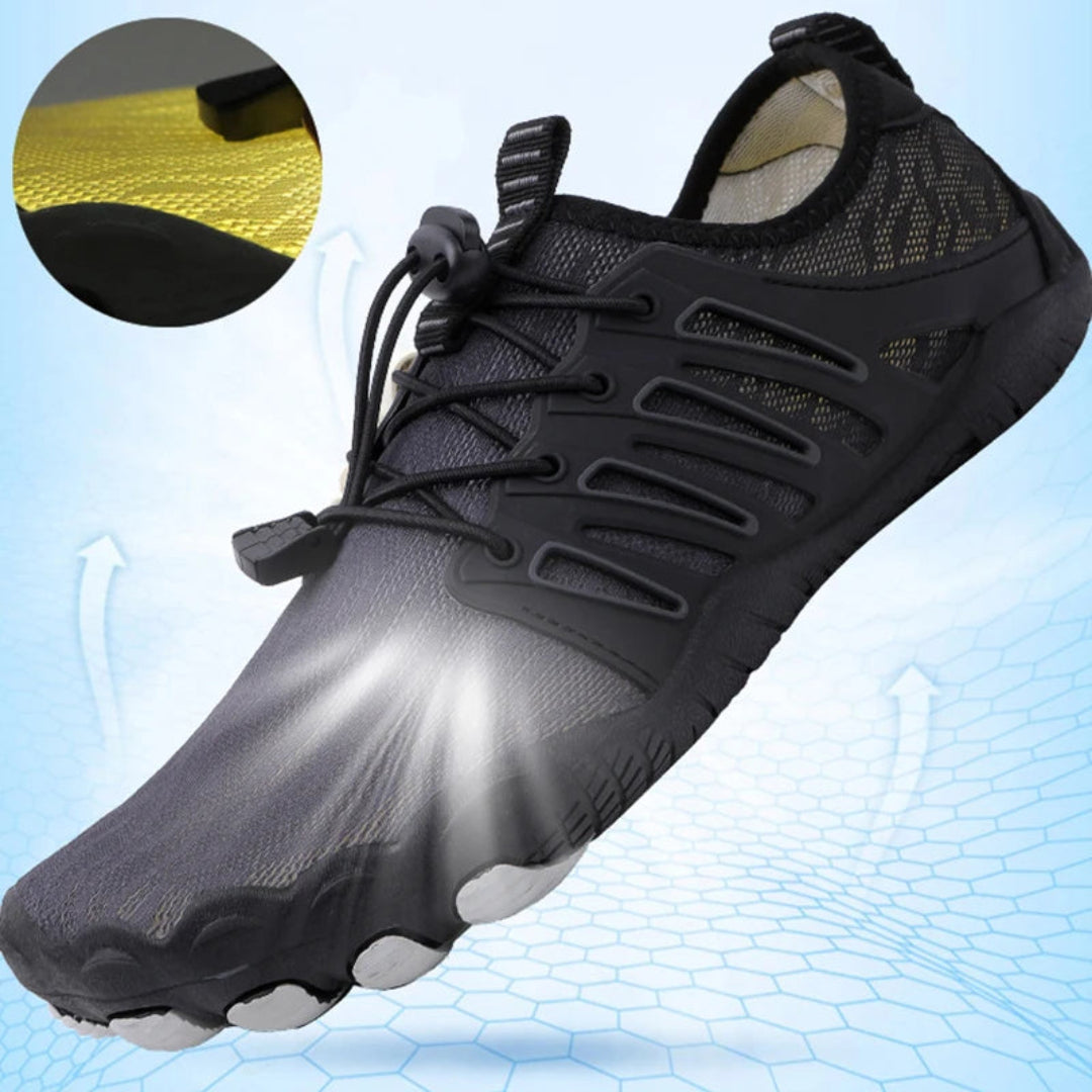 Sapatos descalços ergonômicos com sola flexível e material respirável