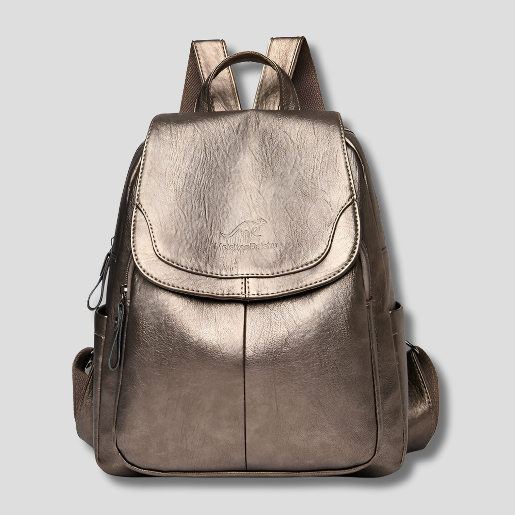 Mochila de couro antifurto feminina com textura em relevo e alças reguláveis