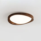 Candeeiro de teto flush efeito madeira nogueira com difusor em tecido e luz tri-cor