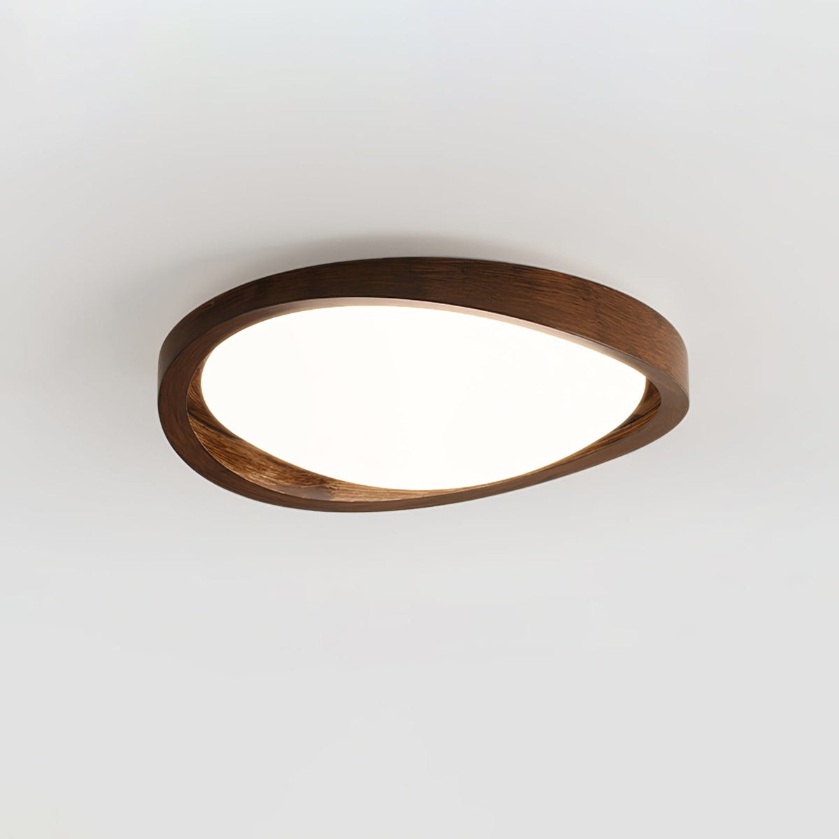 Candeeiro de teto flush efeito madeira nogueira com difusor em tecido e luz tri-cor