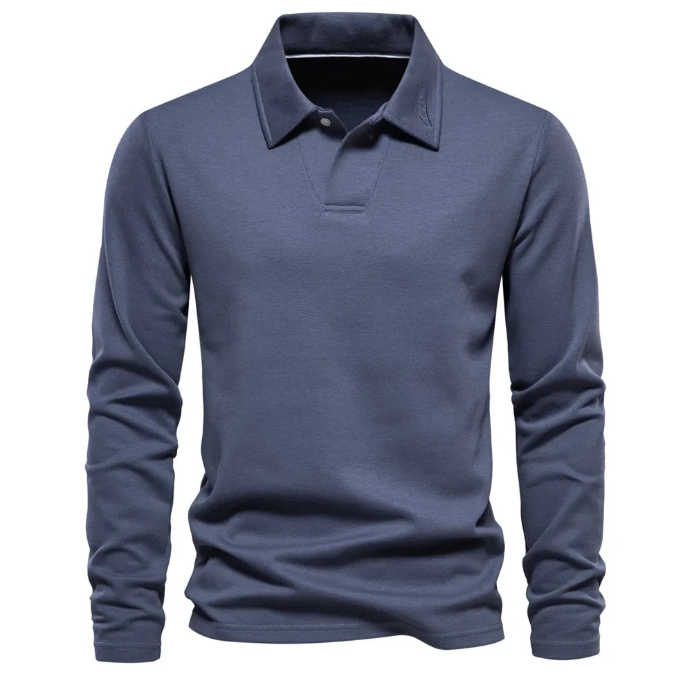 Polo homem confortável disponível em azul bege verde e cinzento escuro