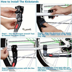 Suporte lateral para bicicleta regulável em alumínio, estável, altura ajustável 32,7 a 37,8 cm