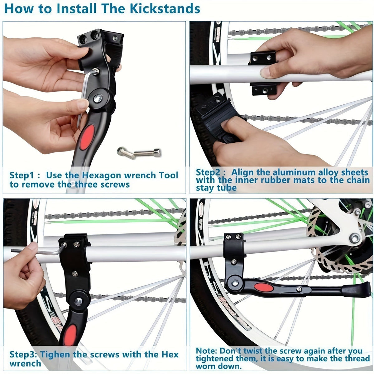 Suporte lateral para bicicleta regulável em alumínio, estável, altura ajustável 32,7 a 37,8 cm