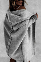 Cardigan oversize com capuz tricô feminino corte amplo