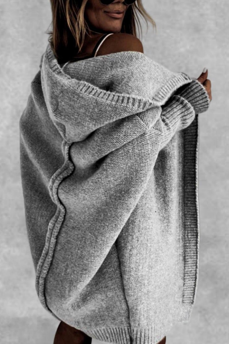 Cardigan oversize com capuz tricô feminino corte amplo