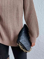 Camisola feminina gola alta canelada com fenda lateral outono inverno
