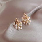Brincos de pérola com franjas em prata 925 banhada a ouro 18K, design elegante e hipoalergénico