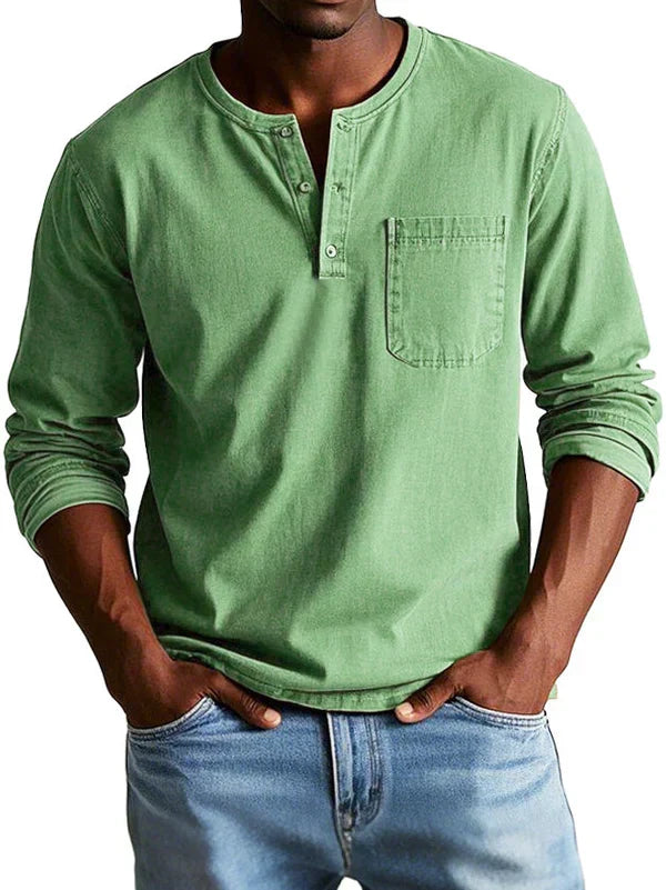 Camisa henley manga longa homem corte relaxado casual