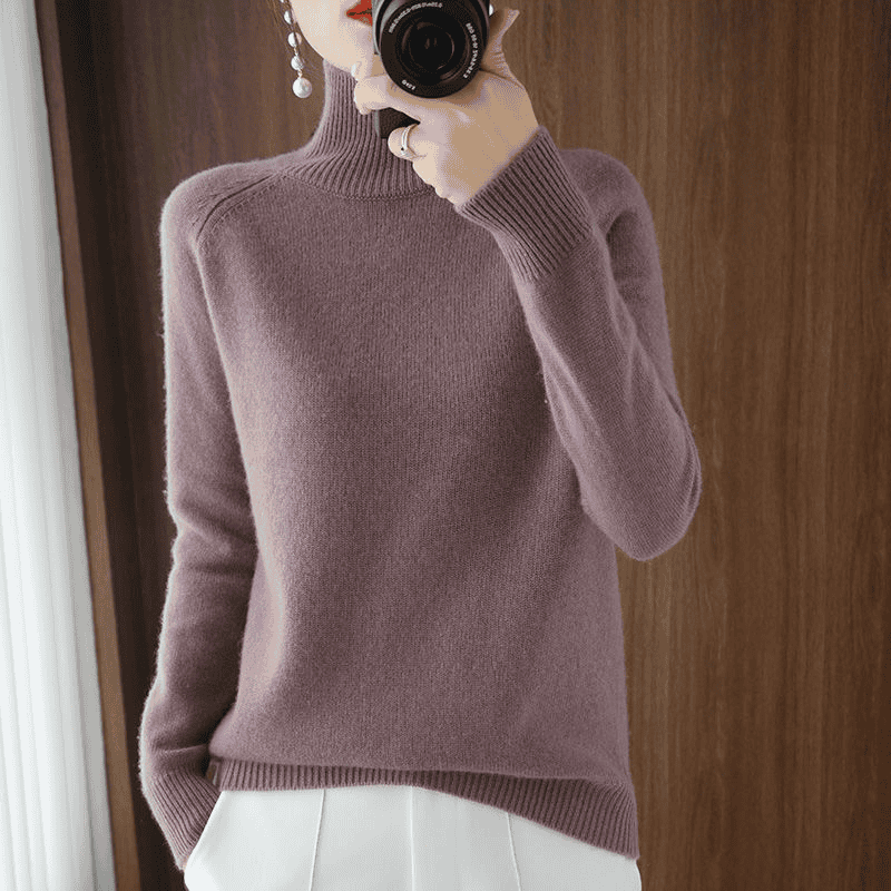 Camisola de gola alta mulher inverno manga comprida