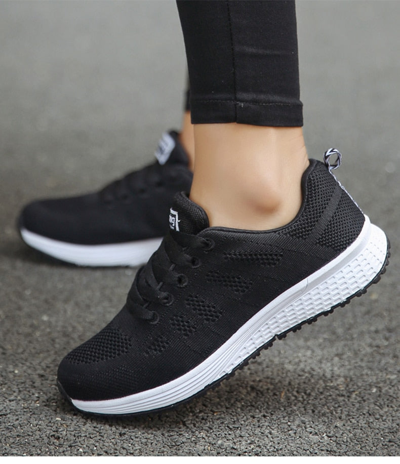 Sapatilhas ergonómicas femininas respiráveis com suporte plantar e sola estável