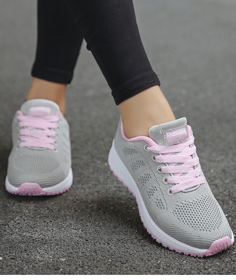 Sapatilhas ergonómicas femininas respiráveis com suporte plantar e sola estável