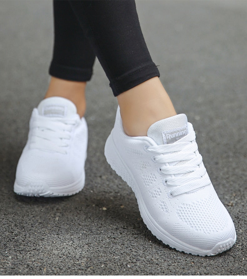 Sapatilhas ergonómicas femininas respiráveis com suporte plantar e sola estável