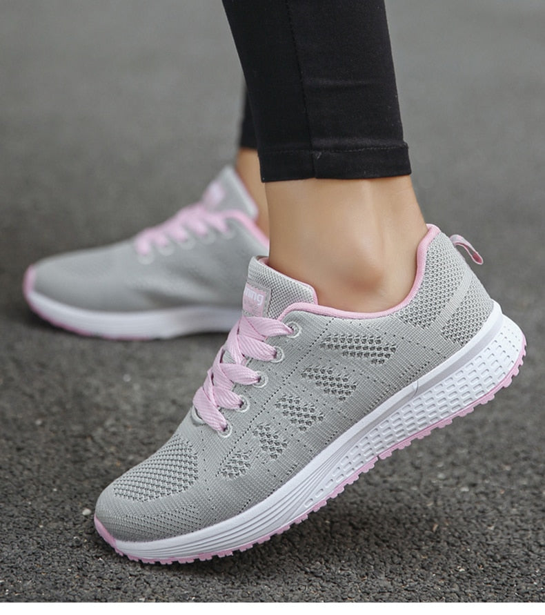 Sapatilhas ergonómicas femininas respiráveis com suporte plantar e sola estável
