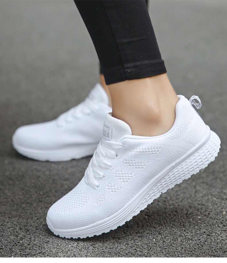 Sapatilhas ergonómicas femininas respiráveis com suporte plantar e sola estável