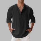 Camisa de linho masculina relaxed fit com gola clássica e botões