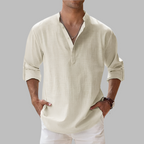 Camisa de linho masculina relaxed fit com gola clássica e botões