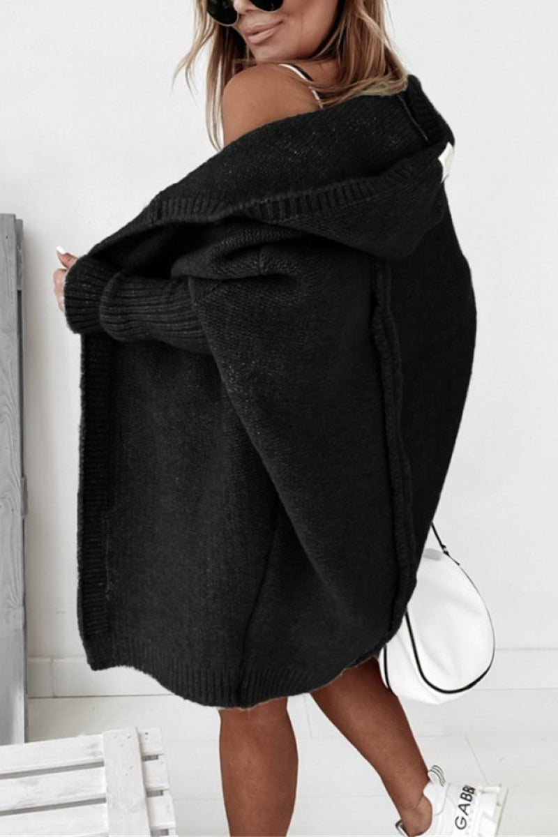 Cardigan oversize com capuz tricô feminino corte amplo