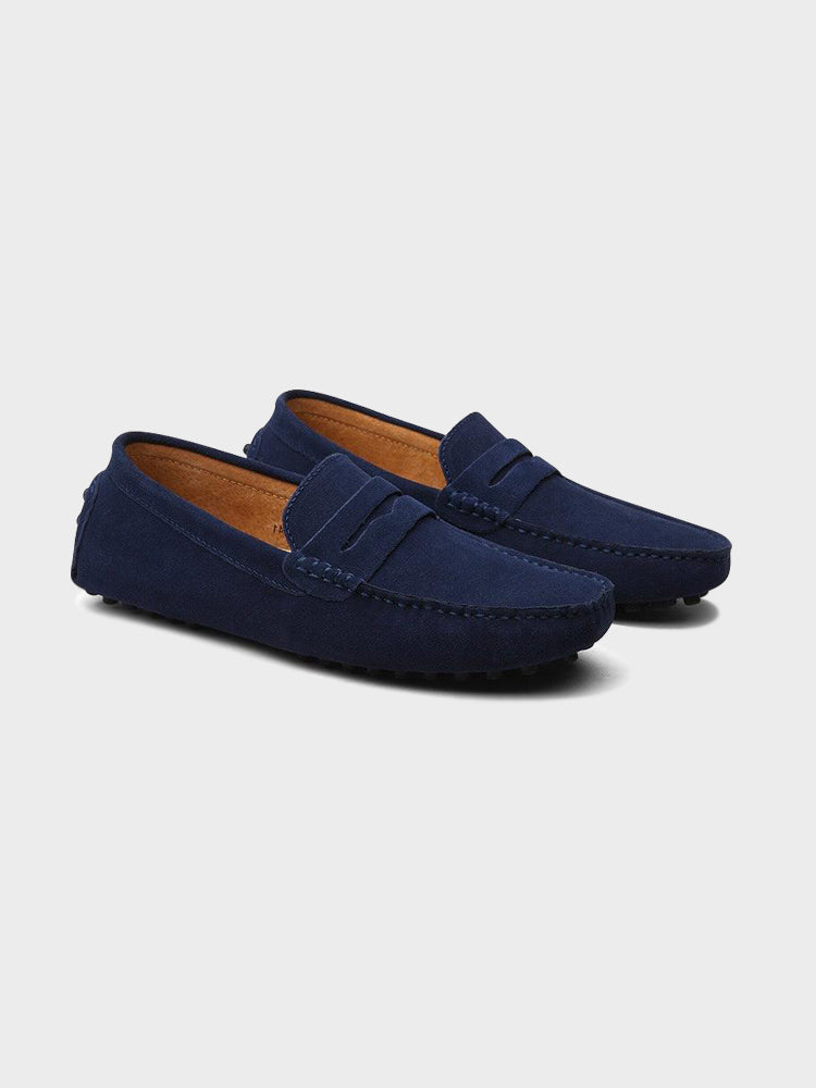 Mocassins camurça slip-on em couro com costuras artesanais