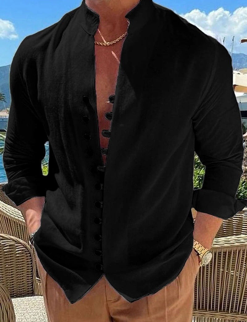 Camisa de algodão manga longa masculina caimento relaxado