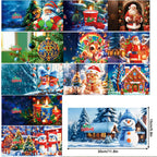 Kit de pintura diamante DIY com 12 cartões de Natal e aniversário, designs de boneco de neve e rena