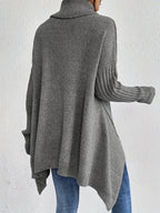 Camisola tricot mulher gola alta com drapeado assimétrico em malha macia