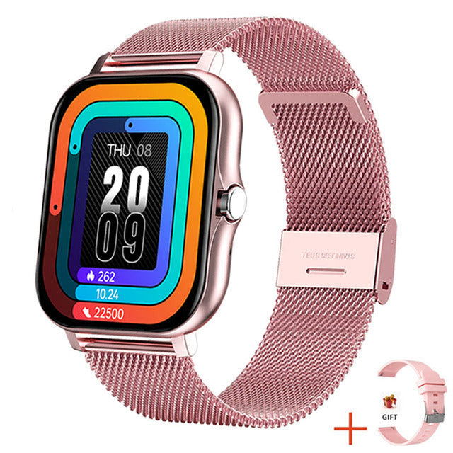 Smartwatch feminino slim com monitor de saúde, ecrã touch, iOS e Android