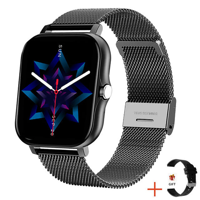Smartwatch feminino slim com monitor de saúde, ecrã touch, iOS e Android