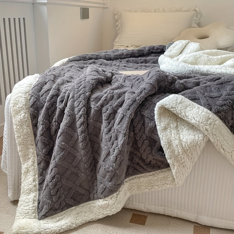 Manta de velo reversível para sofá e cama padrão geométrico espessa