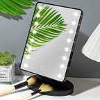 Espelho de maquiagem com 16 LEDs, touch screen e brilho ajustável, alimentação USB e pilhas