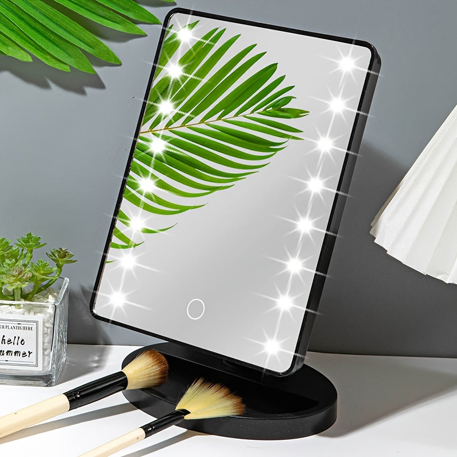 Espelho de maquiagem com 16 LEDs, touch screen e brilho ajustável, alimentação USB e pilhas
