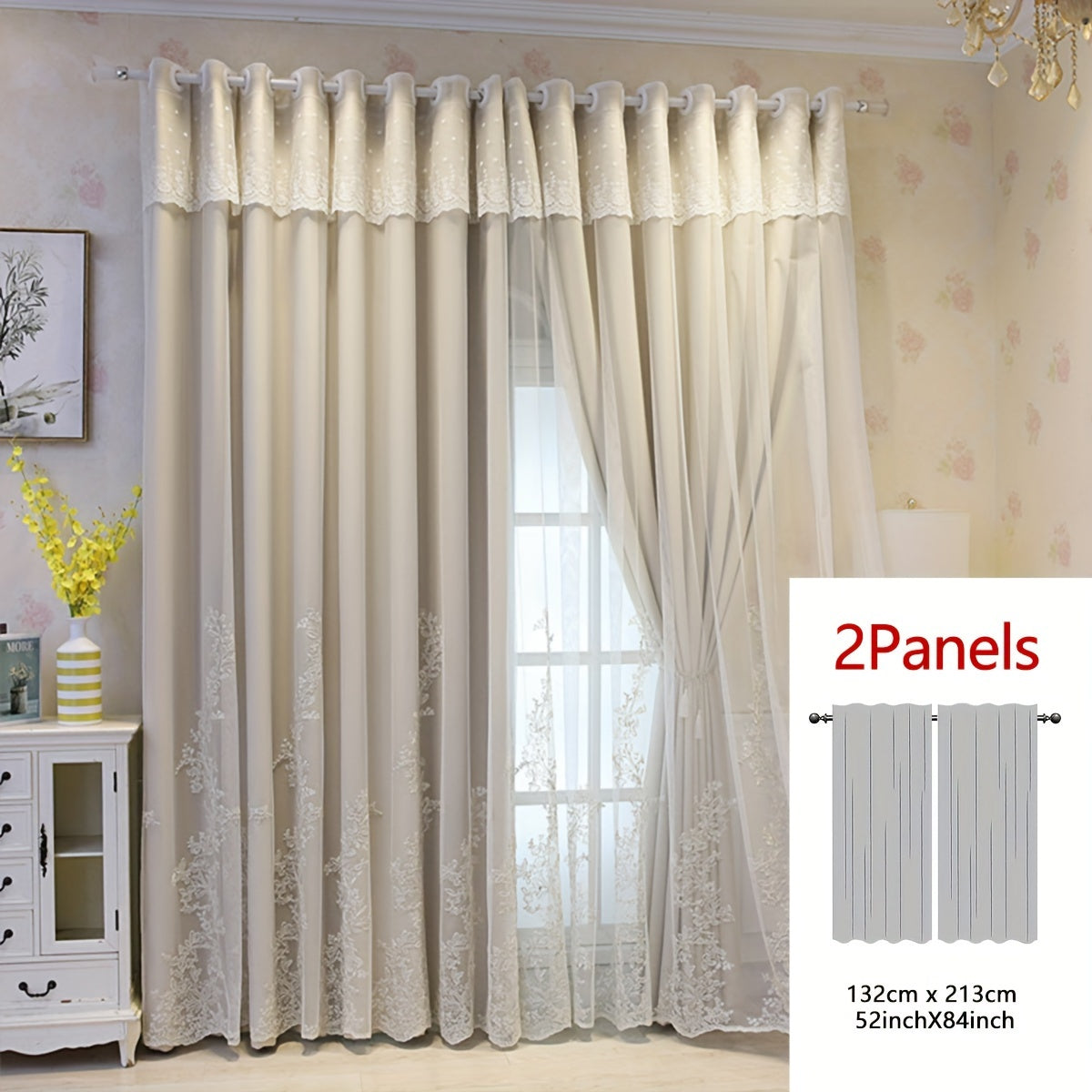 Cortinas bordadas fadas conjunto 2 painéis com filtragem de luz e argolas em poliéster