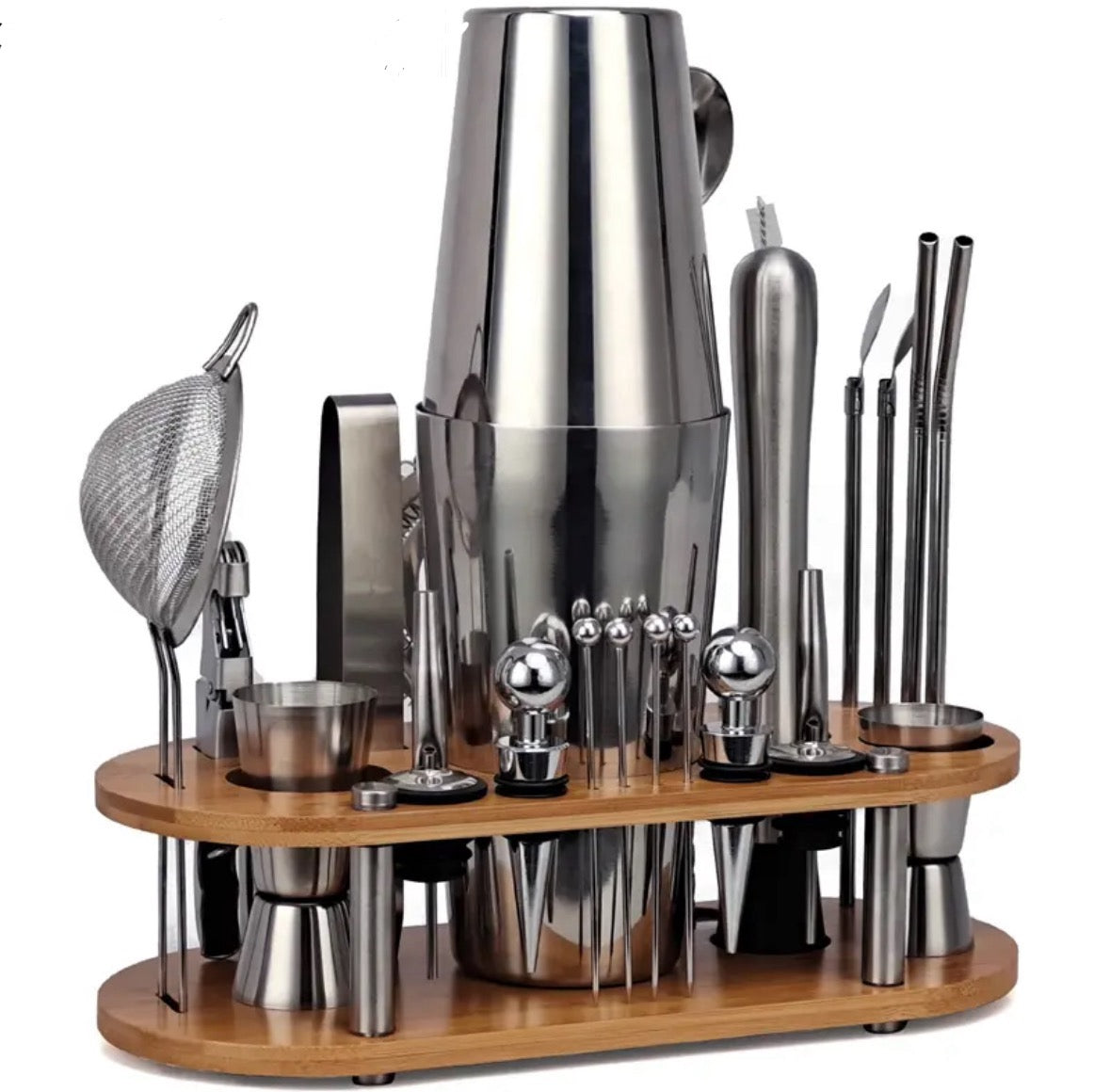 Kit de bartender profissional 23 peças com coqueteleira em aço inox