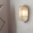Candeeiro de parede exterior retro industrial oval e redondo em alumínio fundido com abajur de vidro E27