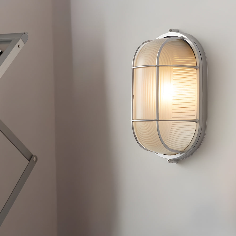 Candeeiro de parede exterior retro industrial oval e redondo em alumínio fundido com abajur de vidro E27