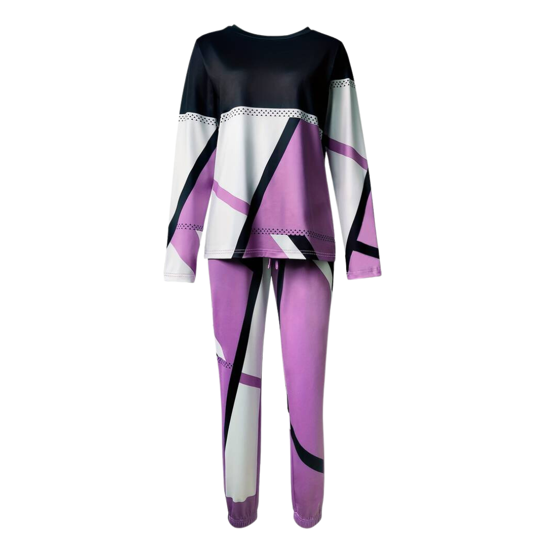 Conjunto feminino 2 peças camisola gola redonda e calça comprida casual outono