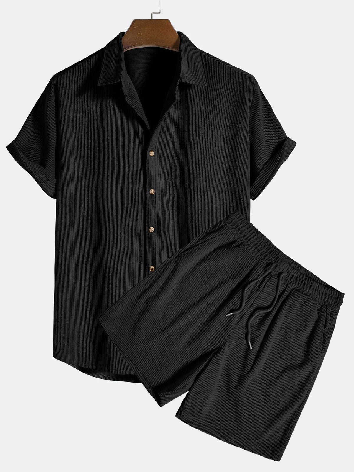 Conjunto masculino de verão manga curta com calças coordenadas, tecido respirável regular fit