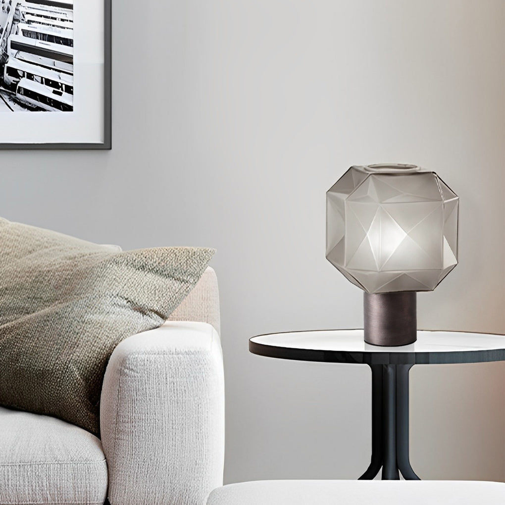 Candeeiro de mesa com cúpula em vidro cinza fumado, design moderno, luz quente E27