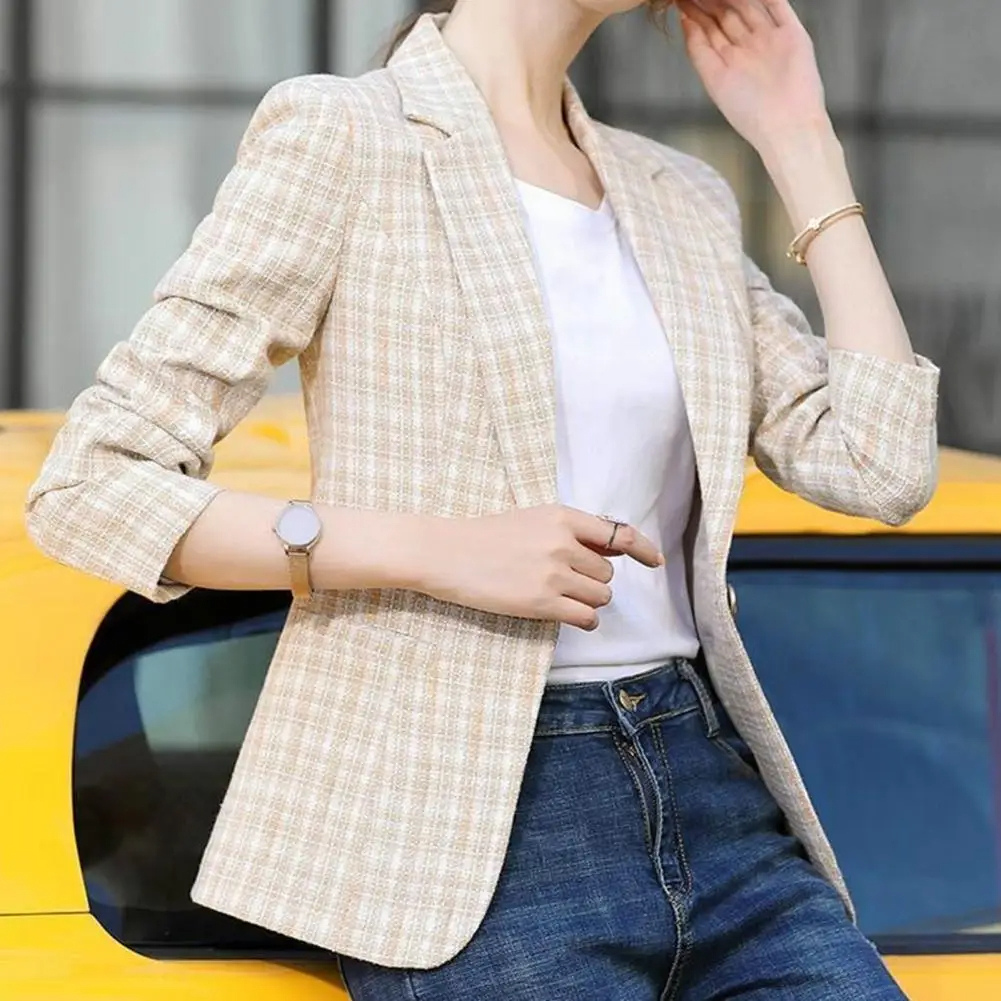 Blazer feminino casual de um botão para escritório, corte moderno