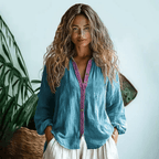Camisa feminina manga longa boho relaxada estilo casual