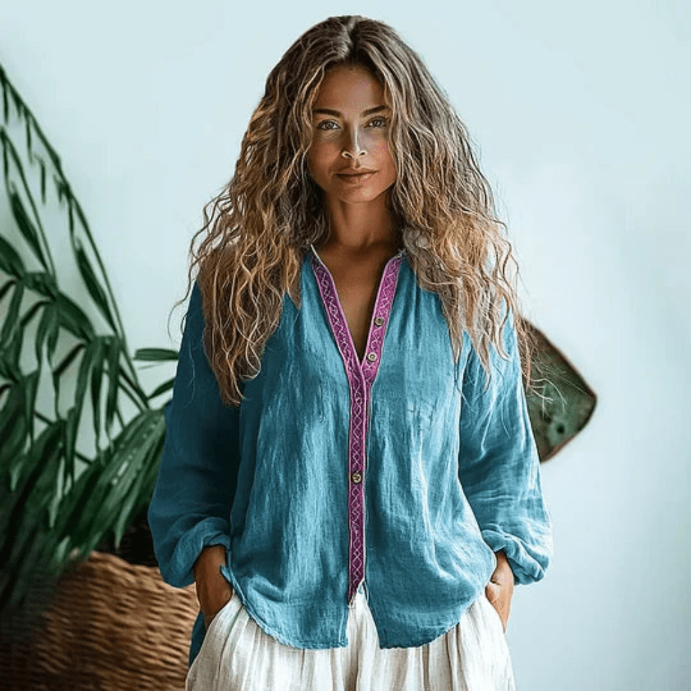 Camisa feminina manga longa boho relaxada estilo casual