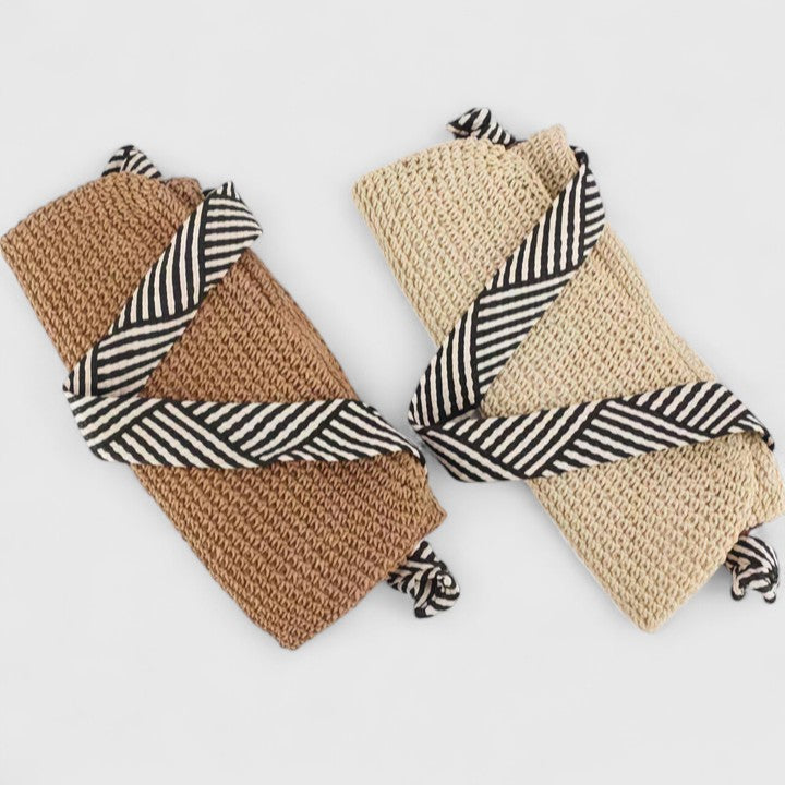 Bolsa de ombro feminina tecida shopper estilo artesanal com alças estampadas